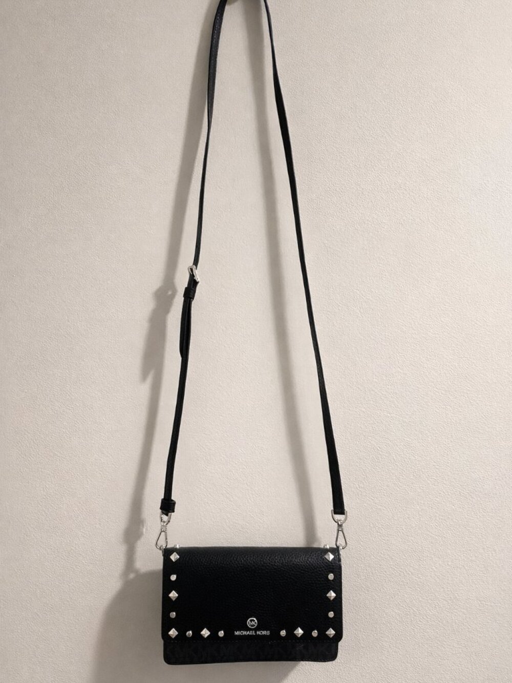 Michael Kors Black Pebbled Leather Crossbody with Silver Studs